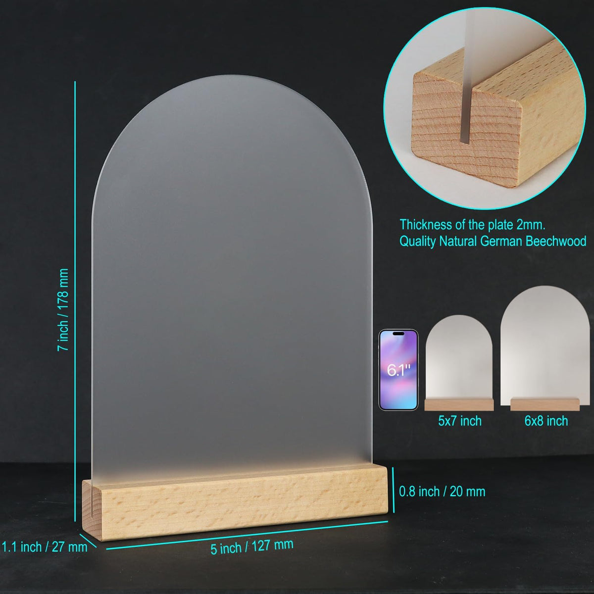 Frosted Blank Arch Acrylic Sign with Wooden Stands - 10 Pack DIY Customizable Sign Kit for Wedding