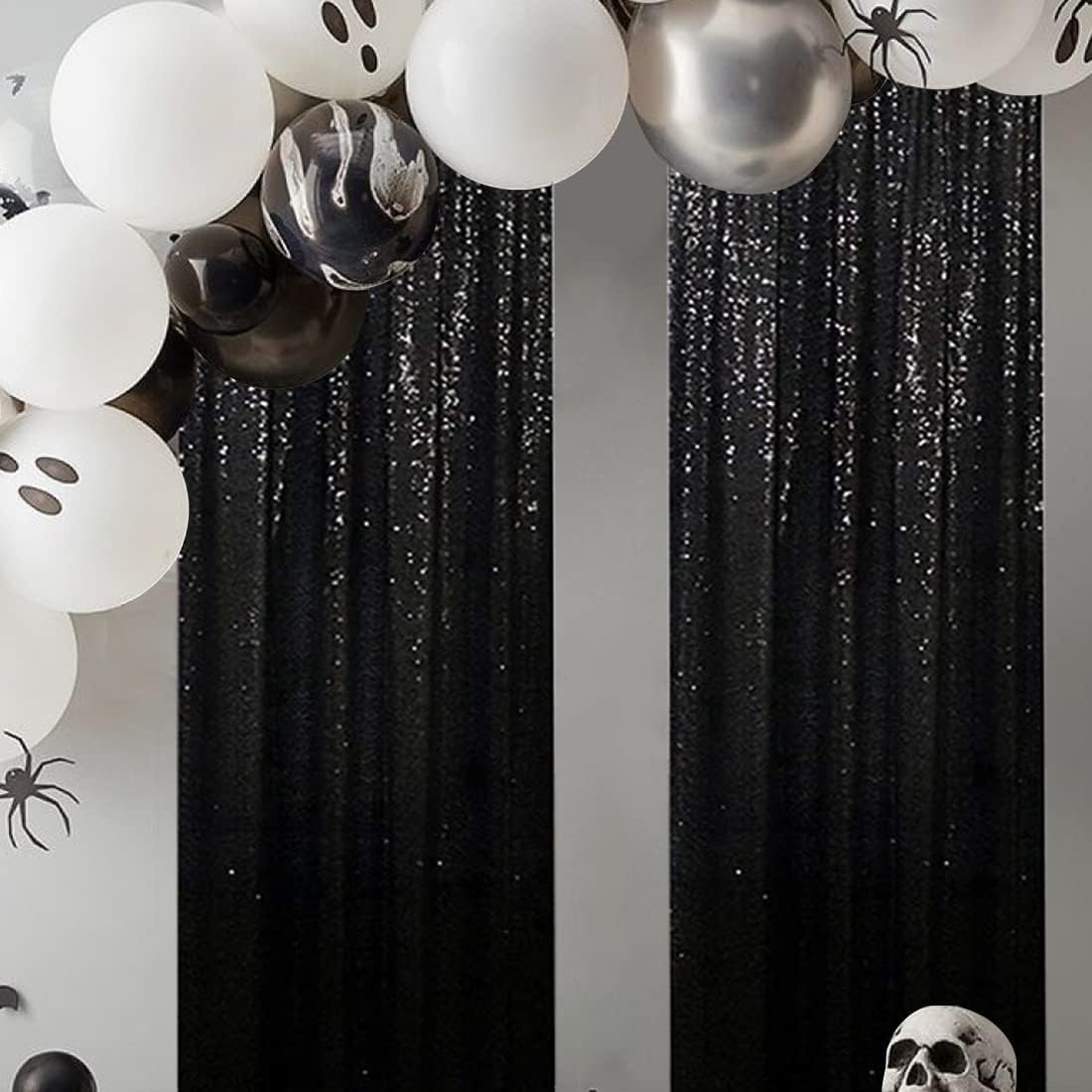 Poise3EHome 2ft x 8ft Black Sequin Photography Backdrop Curtains 2 Panels for Party Decoration