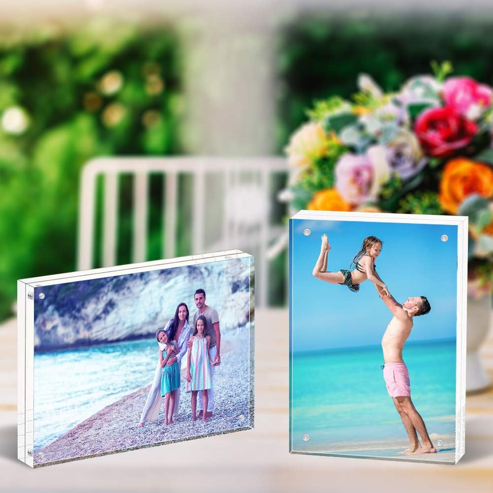HELPLEX 5 Pack 4x6 Acrylic Picture Frames, 20mm Thicker Frameless Clear Frame Double Sided Magnetic