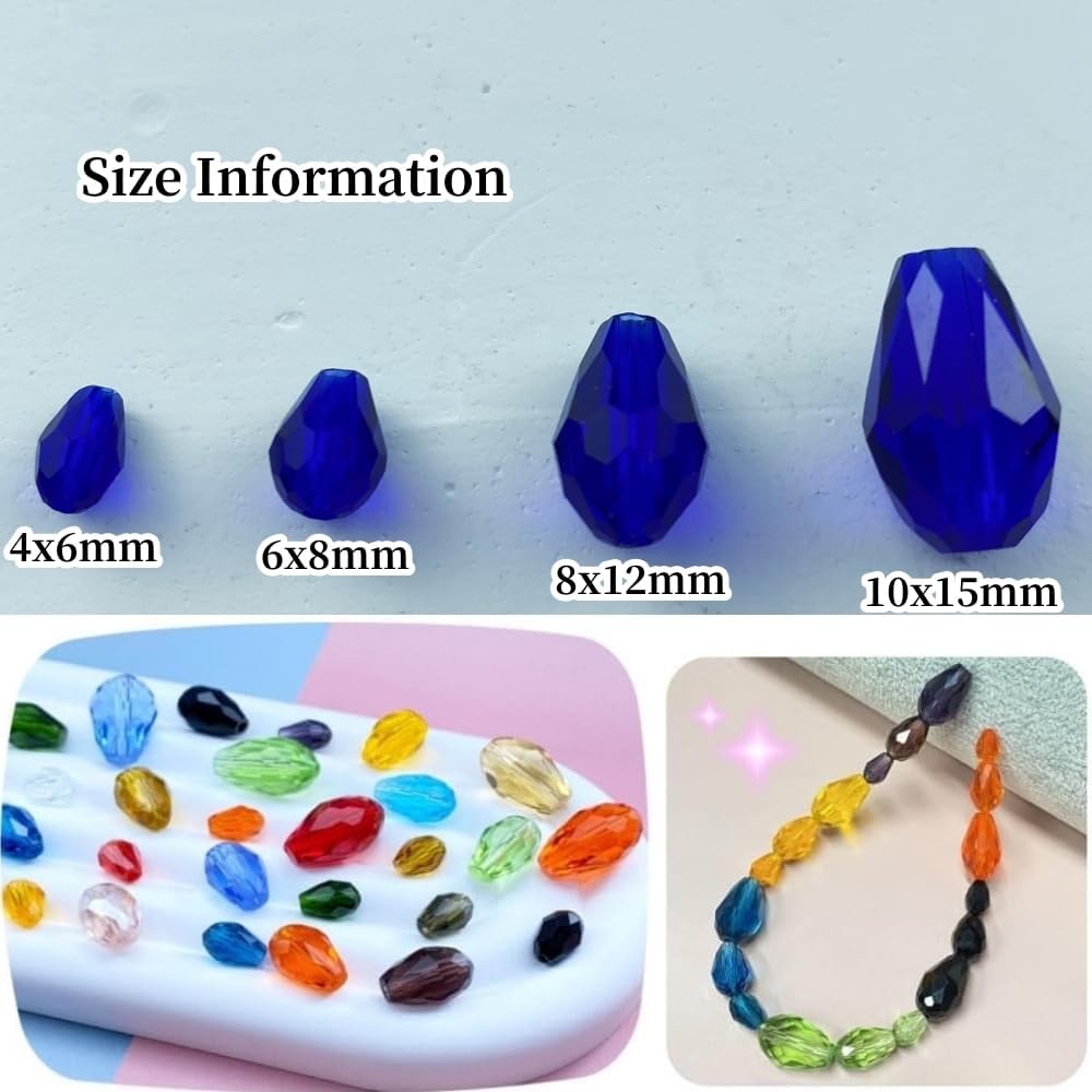 200pcs 4x6mm Teardrop Crystal Glass Beads Vertical Hole Faceted Glass Teardrop Spacer Beads for