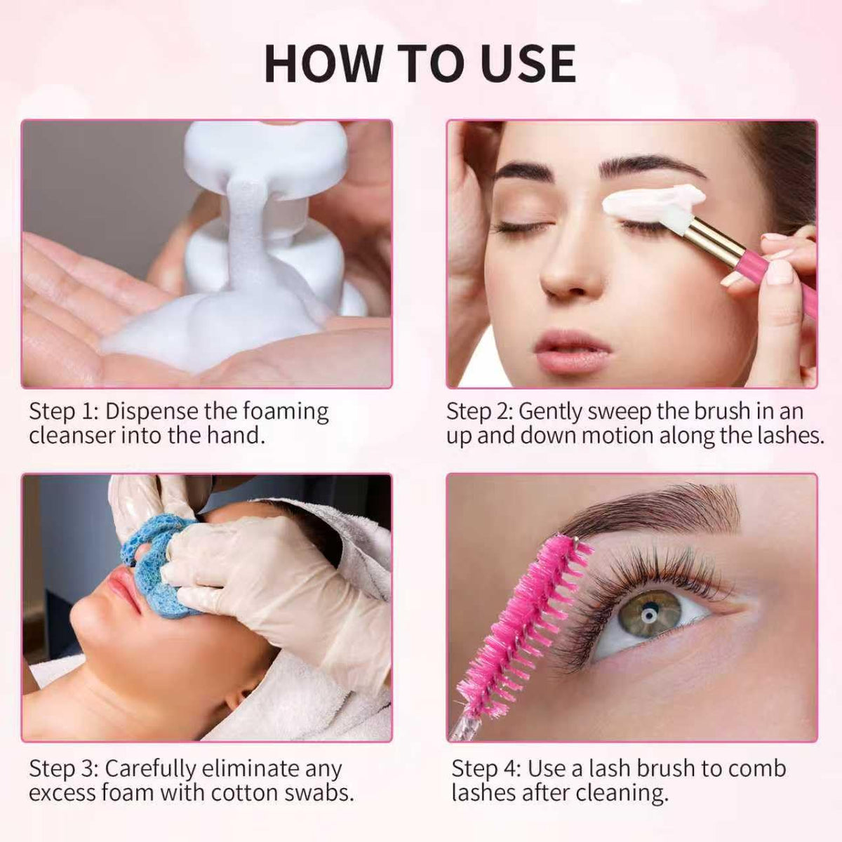 50 Pcs Lash Shampoo Bottle Brushes Set 10 Empty Foam Pump Dispensers 10 Label Stickers 10 Mascara