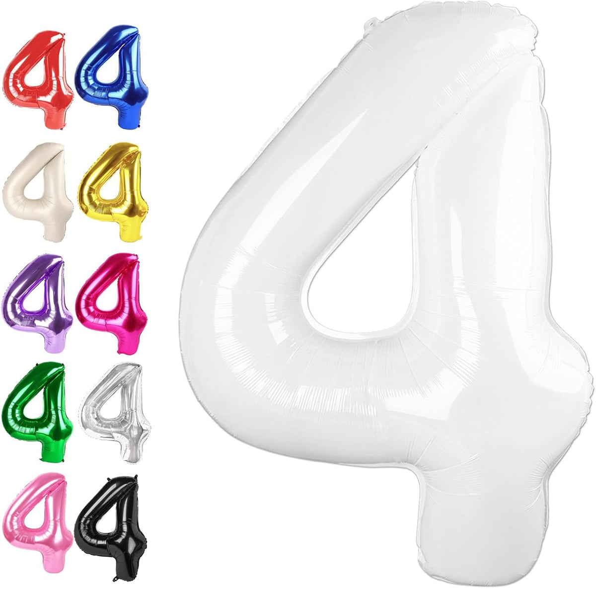40 Inch White Large Number 4 Balloons, Giant Foil Number Four 14 24 34 40 44 Balloons, White Mylar