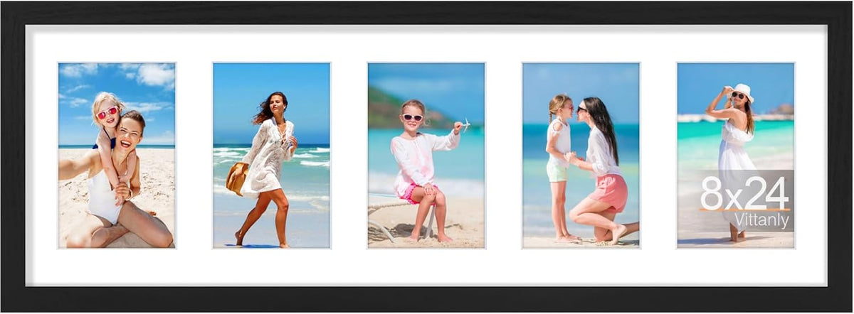 Vittanly 8x24 Collage Picture Frame, Displays 5Pcs 4x6 Pictures with Mat, Picture Frames Collage