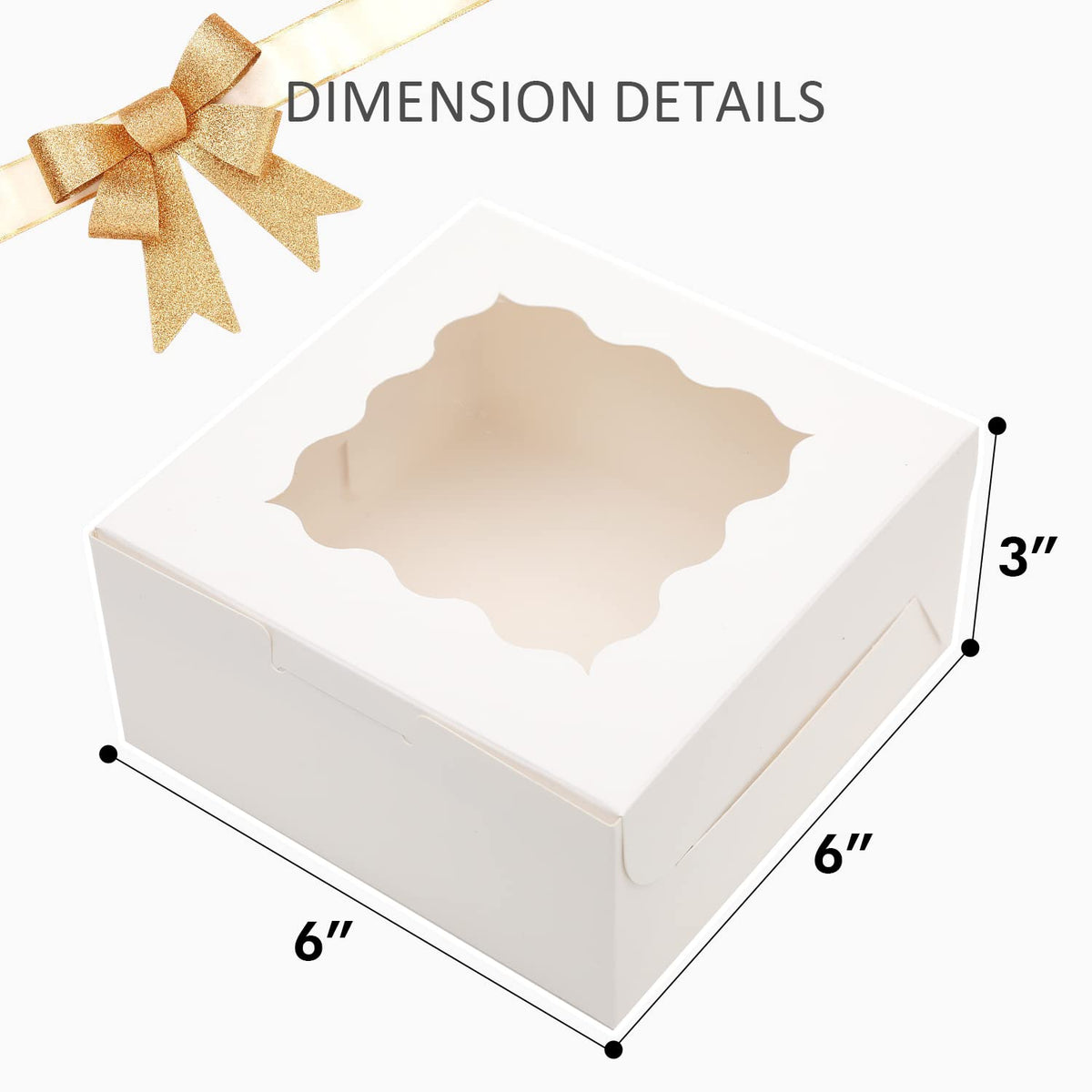 Bakepacker 100pcs White Bakery Boxes with Window 6x6x3 inches Thick & Sturdy Macaroon Pastry &
