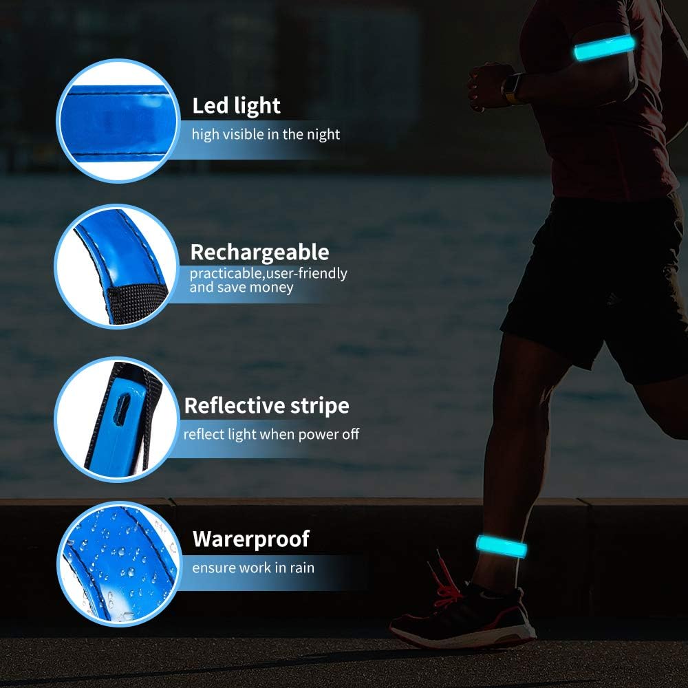 Rechargeable LED Armband for Running(2 Pack), Light Up LED Armband, High Visibility Reflective
