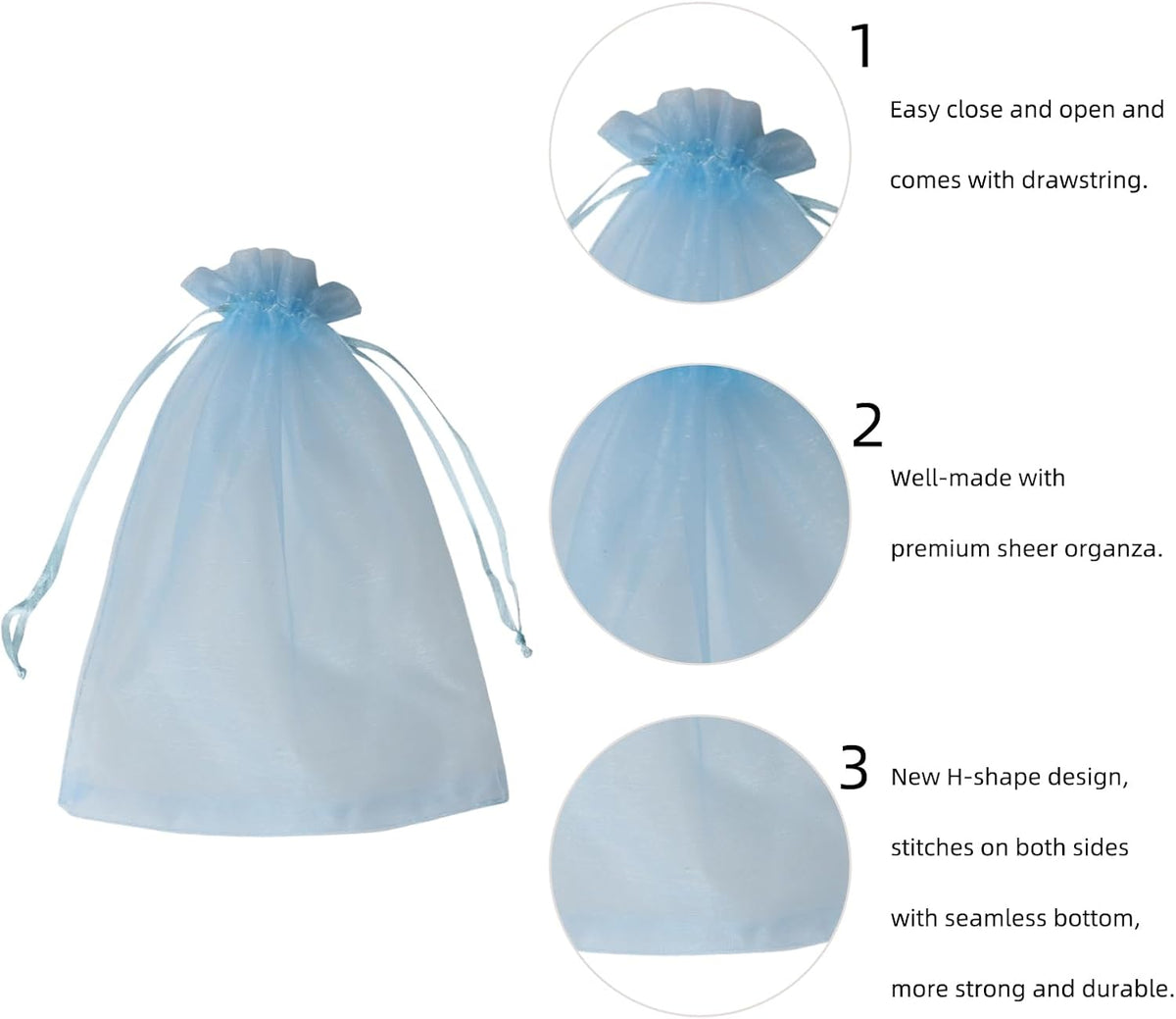Wudygirl 100PCS Sheer Organza Bags - 5x7 Inch Drawstring Jewelry & Candy Favor Bags for Wedding