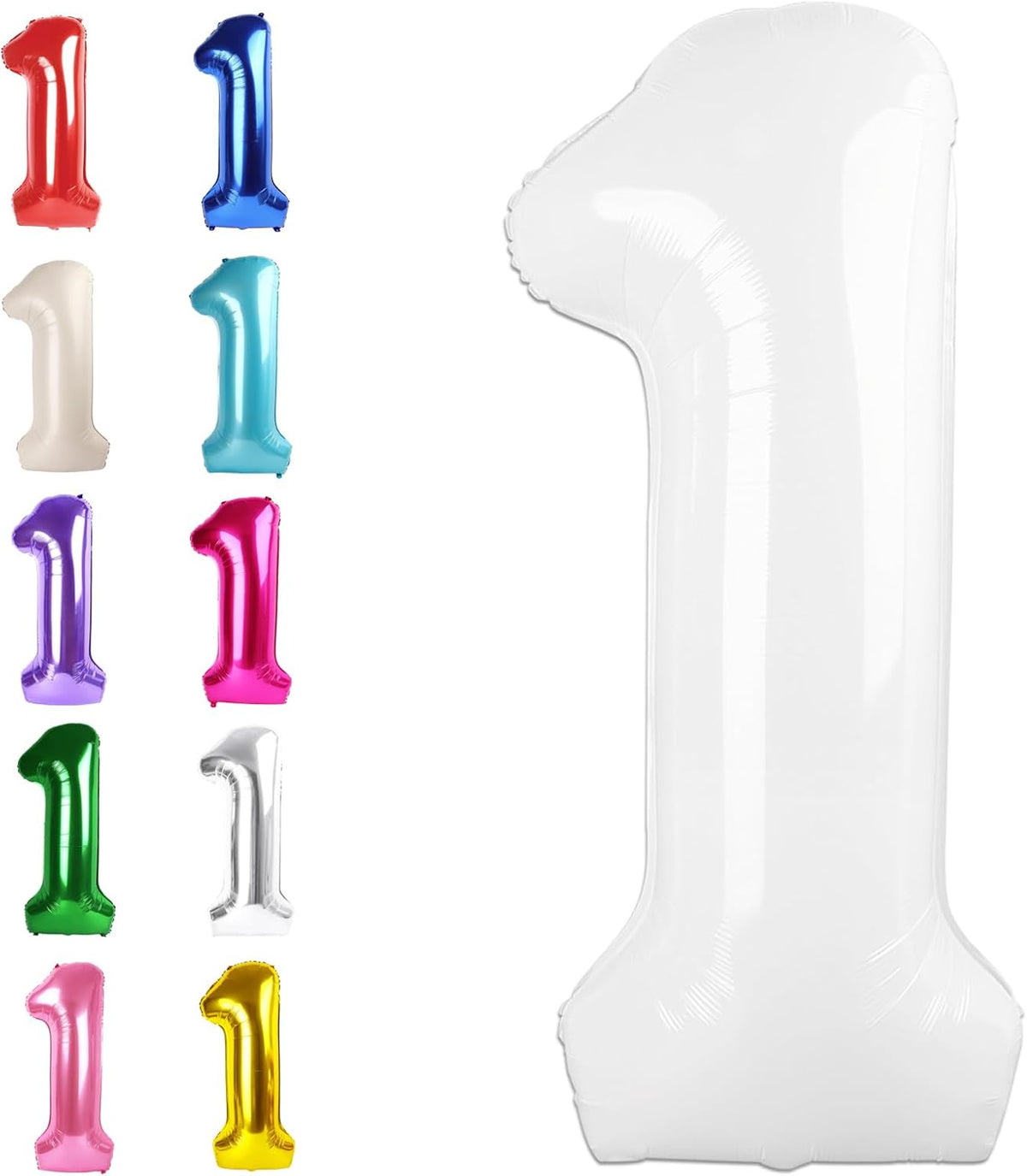 White Number 1 Balloon 40 inch, Number 1 Birthday Balloons for Boy Girl, White Foil One Balloon for