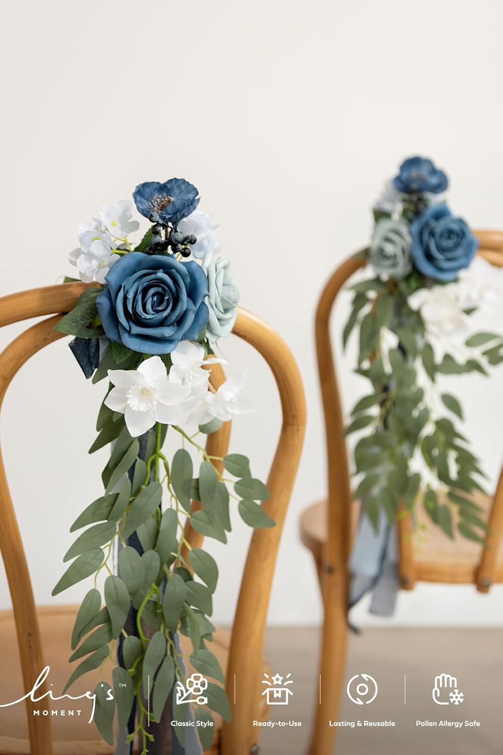Ling's moment 8pcs Wedding Artificial Aisle Pew Flowers Chair Decorations Arrangements with Chiffon