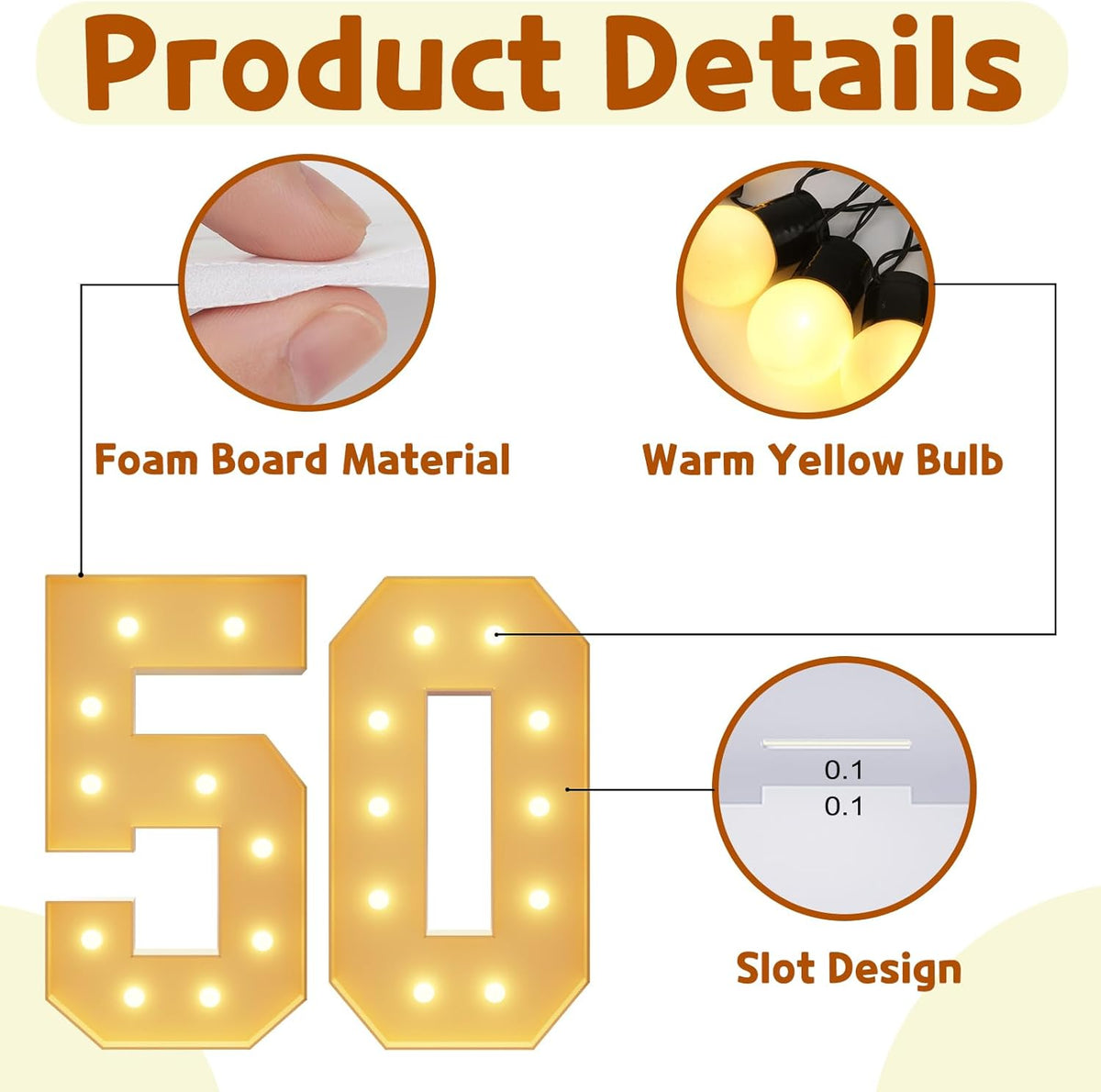 imprsv 4FT Light Up Numbers, Marquee Numbers 50th Birthday Decorations for Women Men, Large Light