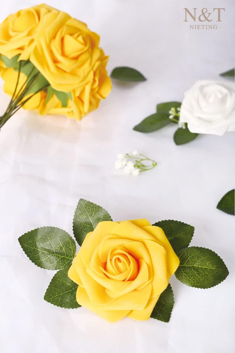 N&T NIETING Artificial Flowers, 50Pcs Fake Flowers Roses Perfect for DIY Wedding Bouquets