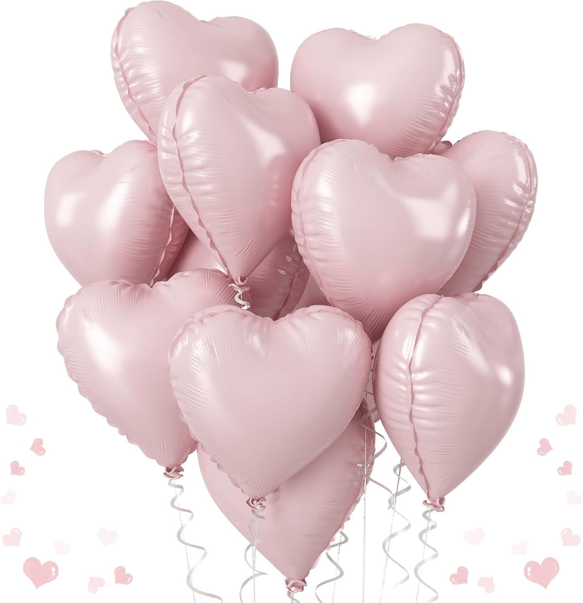 Baby Pink Heart Balloons, 18 Inch, 12Pcs Large Pearl Mylar, Pastel Helium Foil for Boho Girls Women