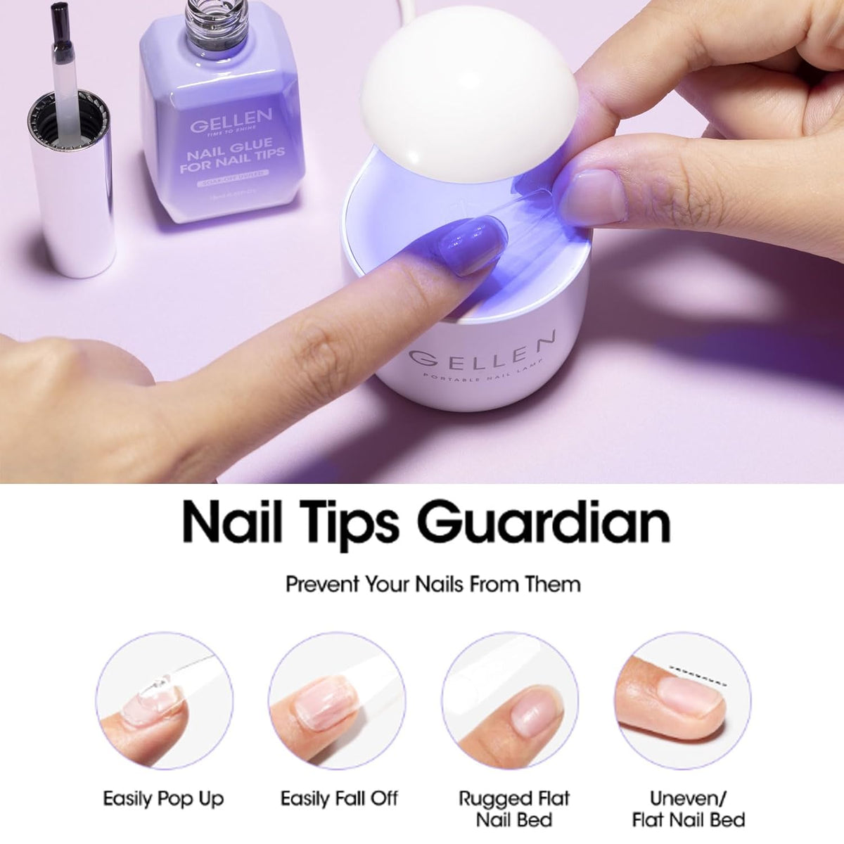 Gellen 2 Pcs Gel Nail Glue for Nail Tips, 4 in 1 UV Extension Glue for Acrylic Tips & Clear Press