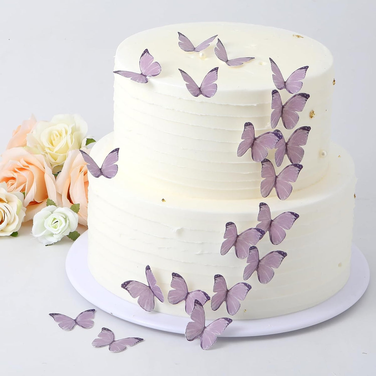 48PCS Wafer Paper Butterfly Cake Toppers YOcity Edible Butterflies for Cake Decorations Purple