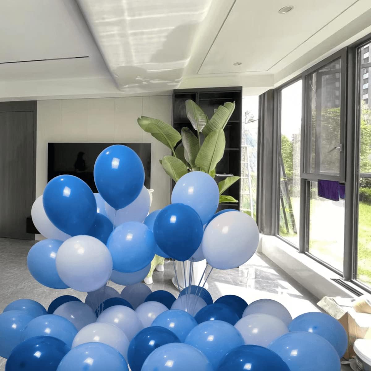 300 Pack Blue and White Balloons 100 of each of the 3 colors 12 inch White Blue Light Blue Latex