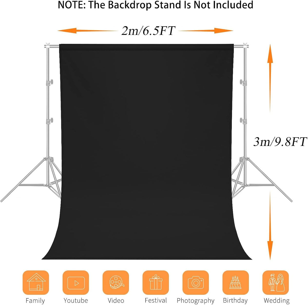 7X10 FT Black Backdrop, 100% Polyester Photography Background Curtain Screen, Foldable Washable