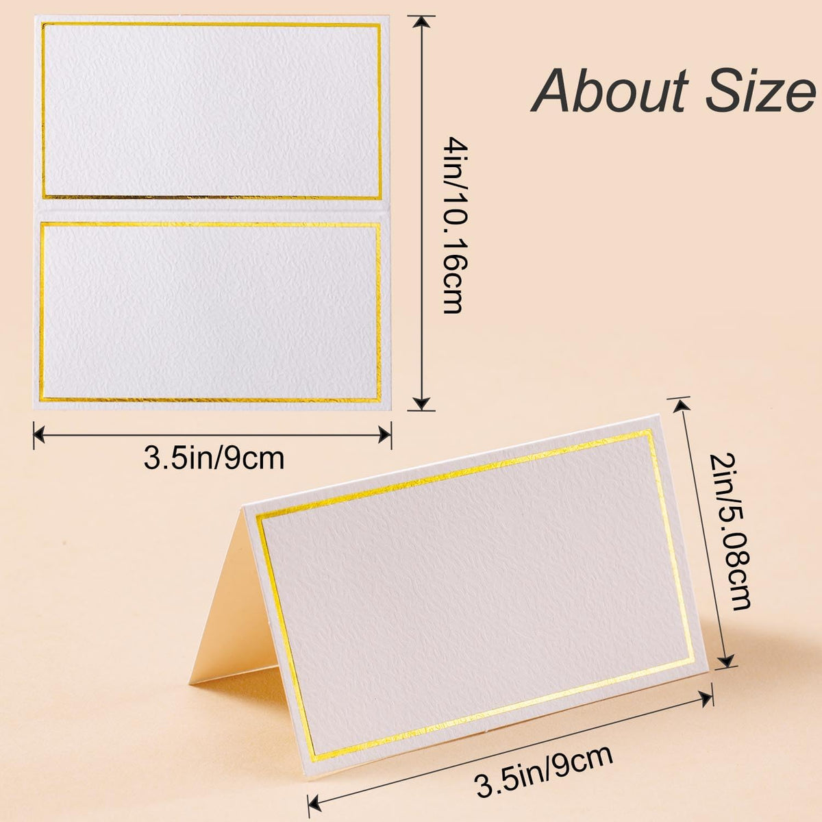 60Pcs Premium Place Cards With Gold Foil Border - 2" x 3.5" Tent Cards for Wedding, Table, Dinner