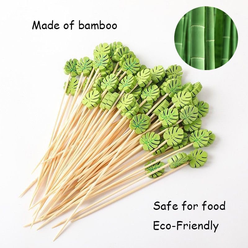 120 Pcs Monstera Leaf Cocktail Picks 4.7" Drinks Fruits Hawaiian Party Food Garnish Skewer Sticks