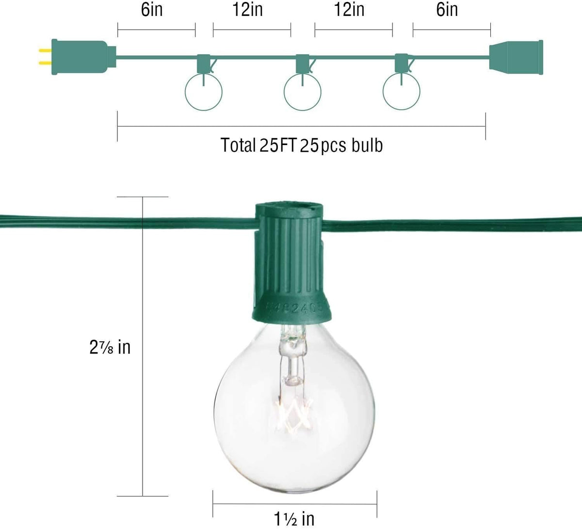 SUNSGNE 25Ft Christmas String Lights, G40 Globe String Light with 27 Clear Bulbs, UL Certified for