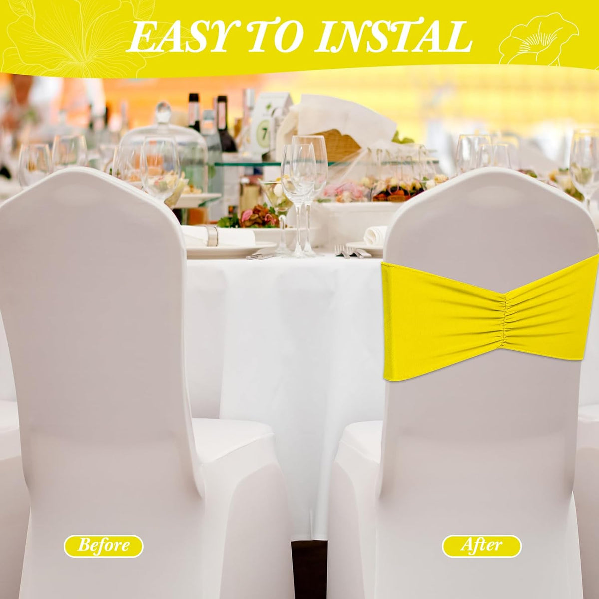 Moukeren 100 Pcs Spandex Chair Sashes Bows Bands Slider Sashes for Chair Covers Elastic Bands Ties