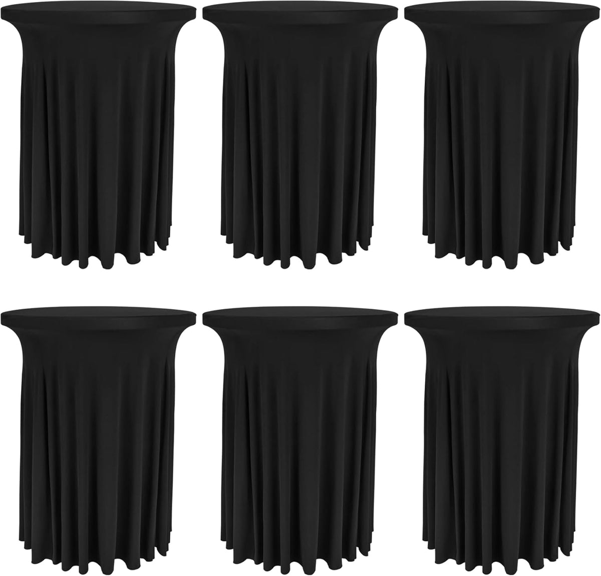 6 Pack Round Cocktail Tablecloth 32"x 43" Spandex Cocktail Table Skirt, Washable Stretch Fitted