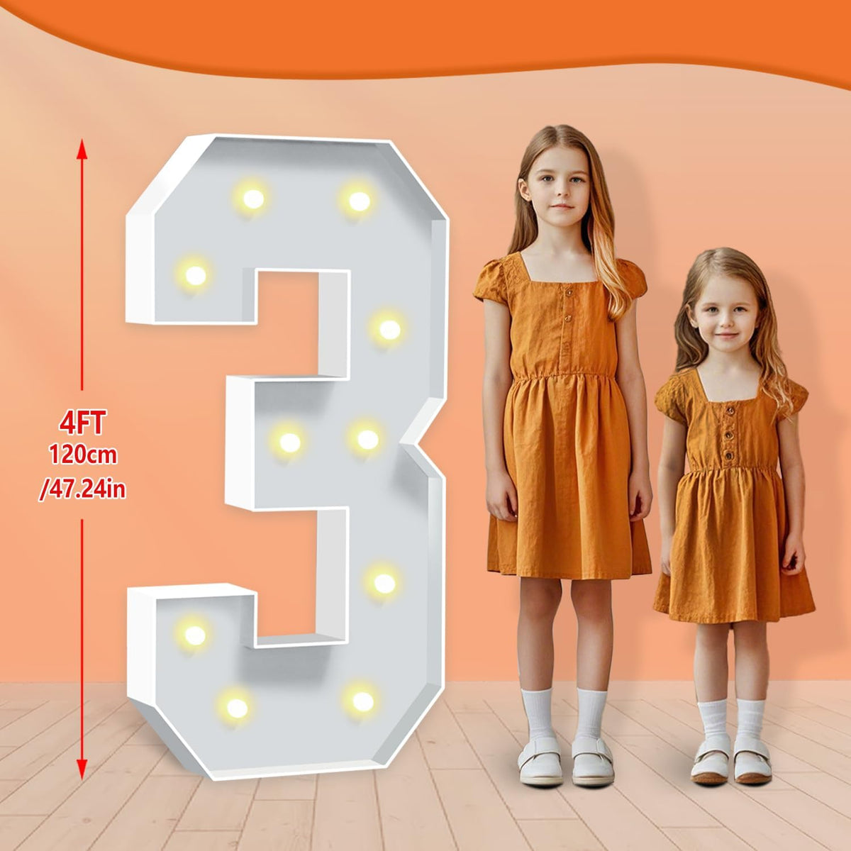 4FT Light Up Numbers 3, 47 inch Tall Marquee Numbers, DIY Marquee Light Up Numbers for 3rd 13th