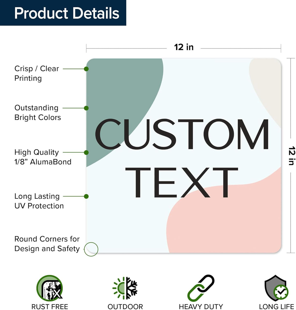 Custom Sign, Custom Street Sign, 11 Font Colors, 13 Font Styles, 4 Hole Options, 22 Sizes, 12x12