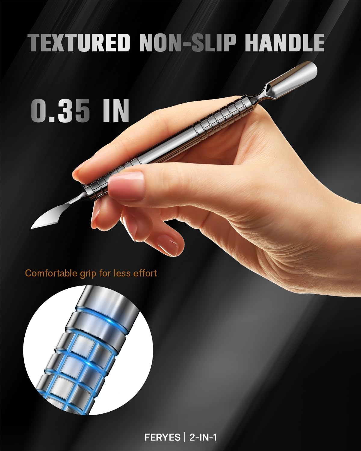 2025 Upgraded Dual Head Cuticle Pusher Remover Tool - Curved & Chisel Edge Stainless Steel