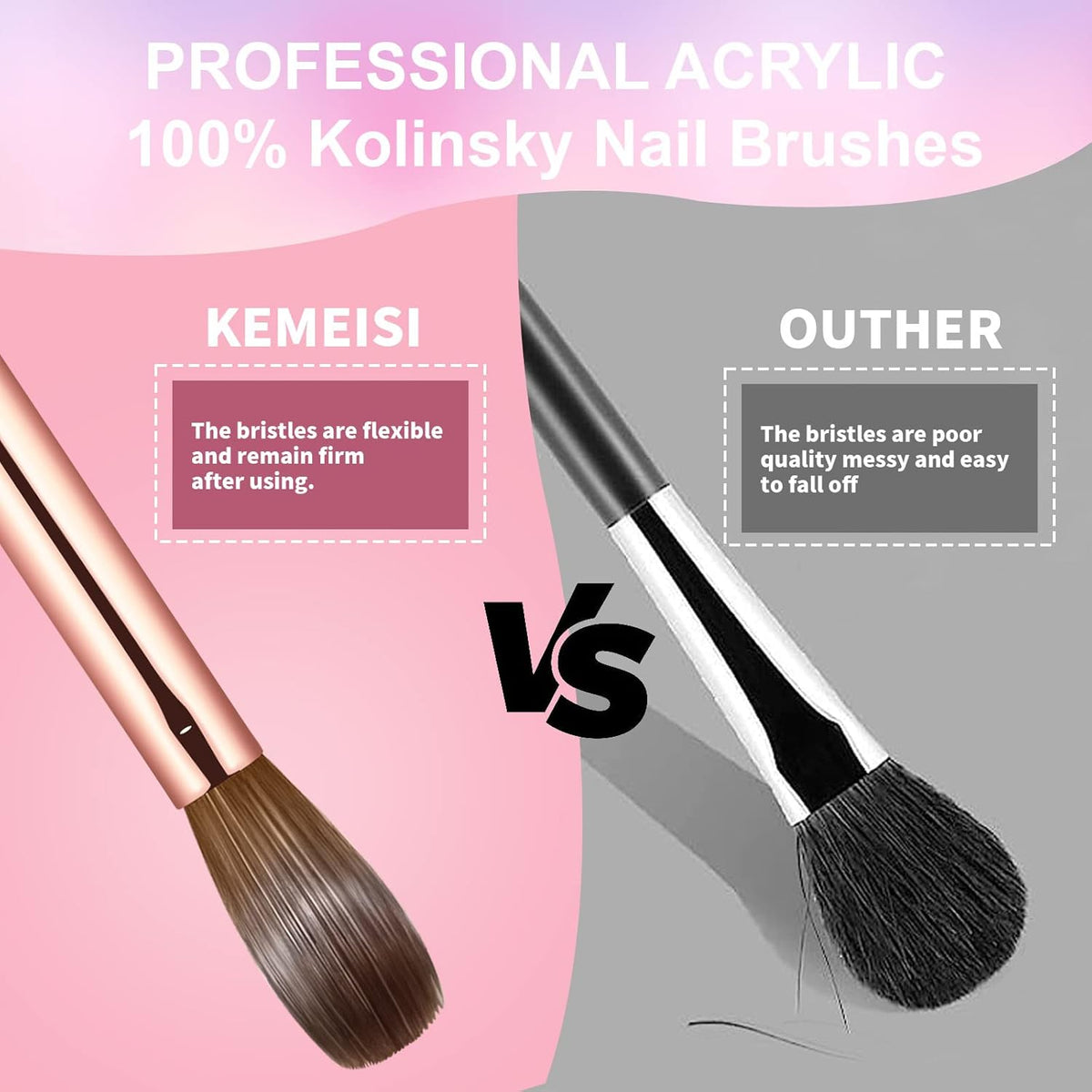Acrylic Nail Brush Size 10,KEMEISI 100% Pure Kolinsky Nail Art Brushes Sturdy Handle Oval Shaped