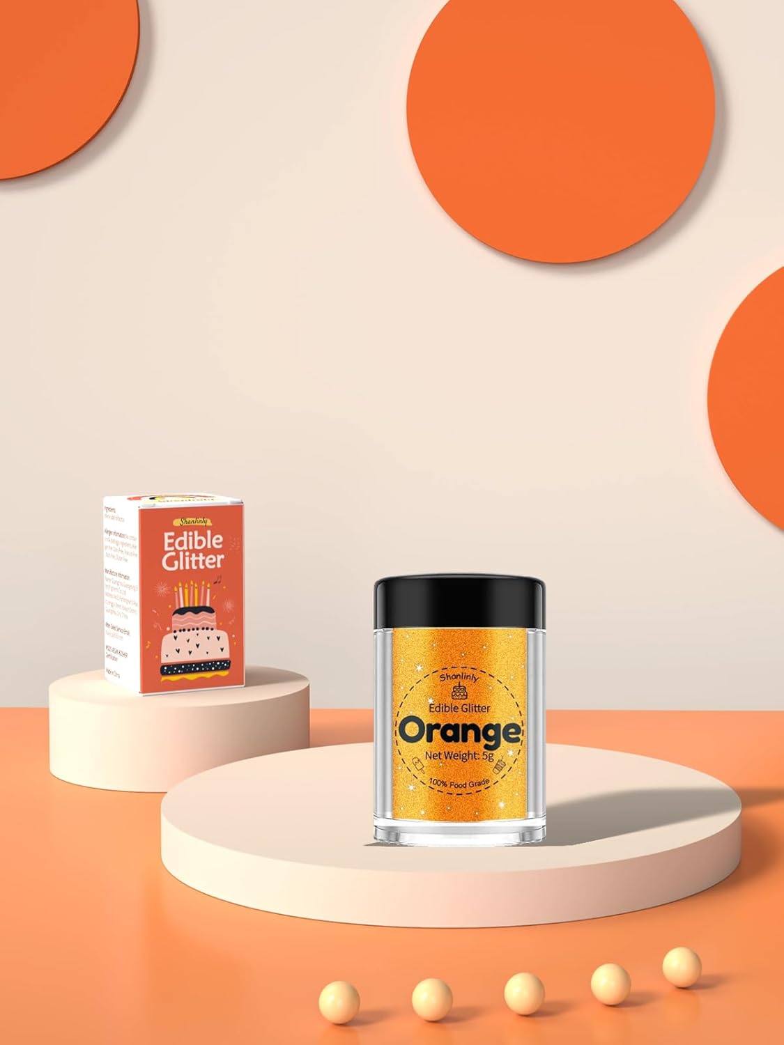 Shanlinly Orange Edible Glitter for Cakes Drinks - Food Grade 5g Shimmer Luster Glitter Dust Edible