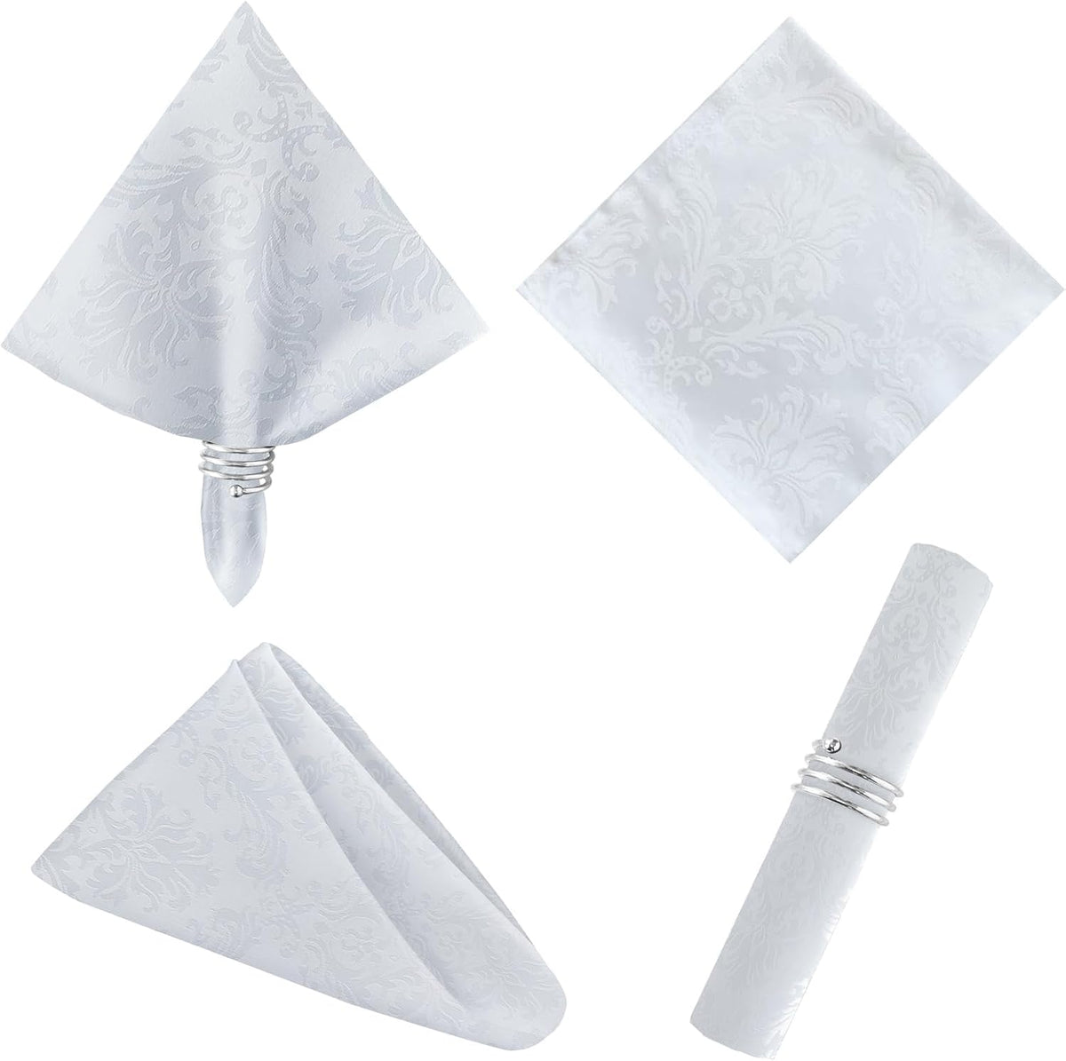 SASTYBALE White Cloth Napkins 20 x 20 Inch Set of 4, Washable Jacquard Damask Table Napkin for