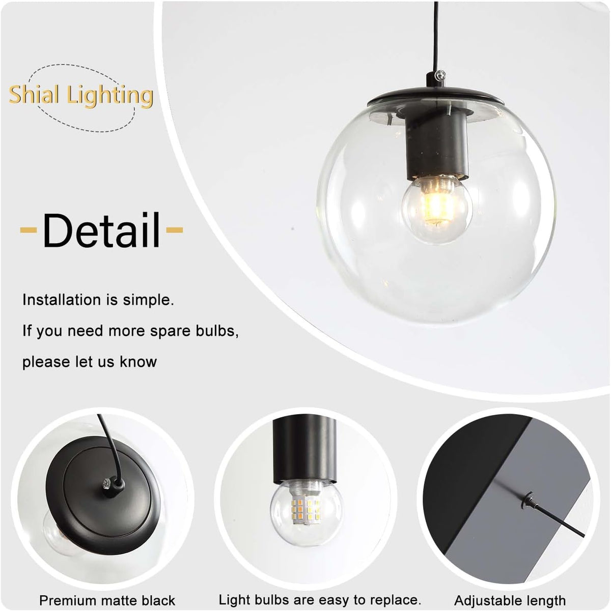Globe Glass Pendant Light Modern Black Clear Globe Glass Chandelier Mid Century Chandelier 3-Light