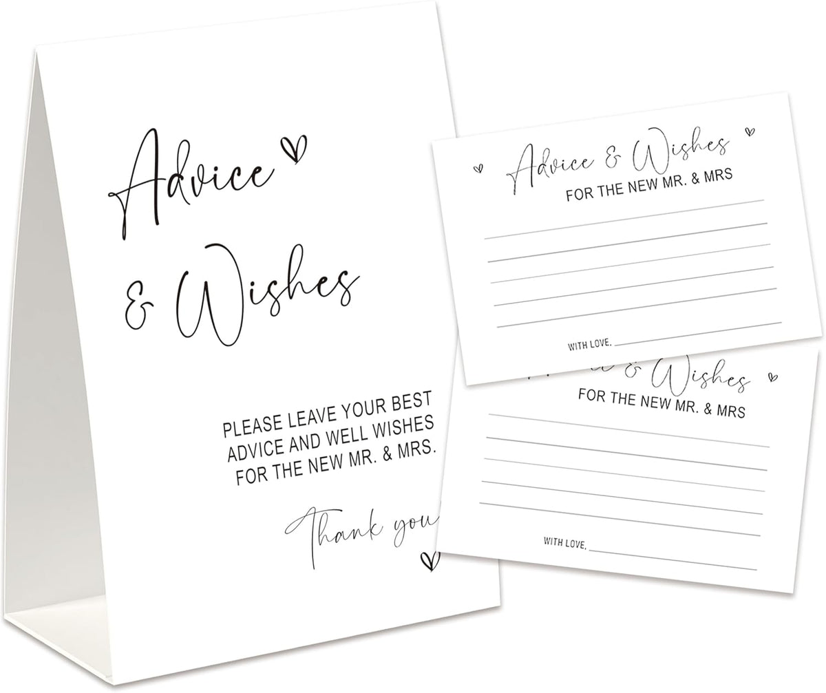 Advice and Wishes for The Mr and Mrs, Advice Cards for Bride and Groom 30 Pcs, Minimalist Theme