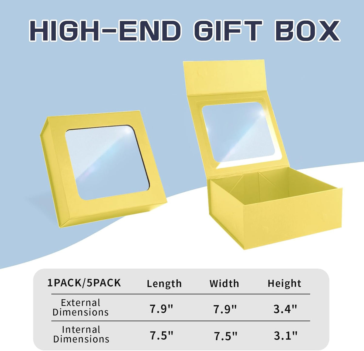 TIACABO Gold Gift Box with Window,7.5"x7.5"x3.1" Bridesmaid Boxe for Gifts Giving,Birthday Gift
