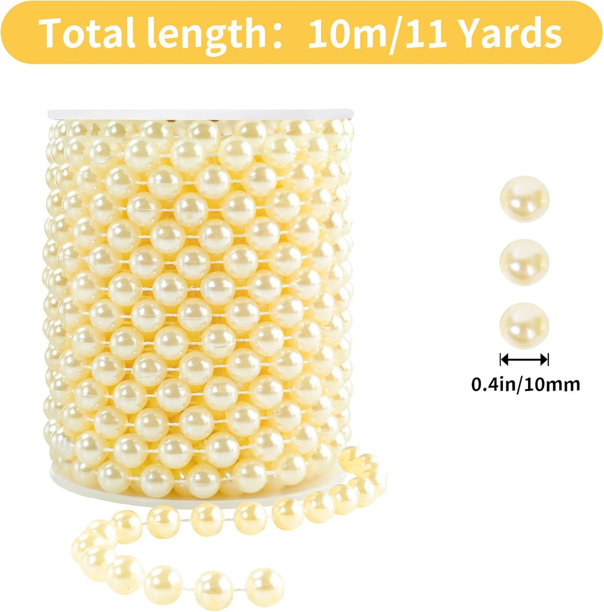 Faux Ivory Pearl Garlands - 10mm Christmas Tree Beads - 11 Yards Strands - Wedding/Christmas