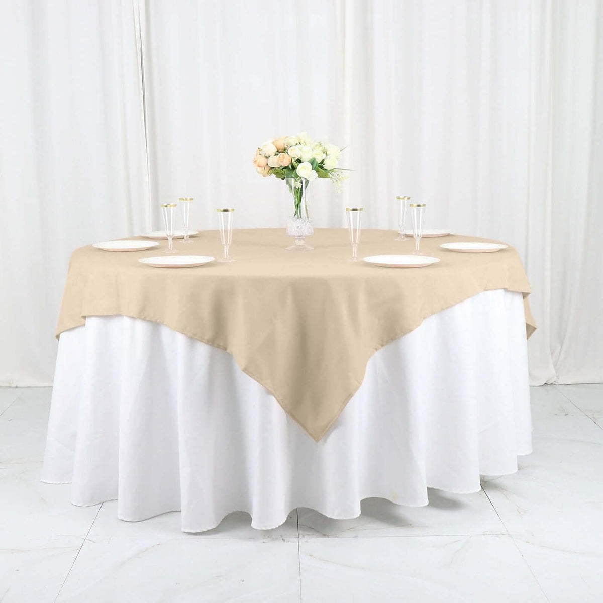 Efavormart 54x54 Nude Wholesale Linens Seamless Polyester Square Linen Tablecloth for Wedding