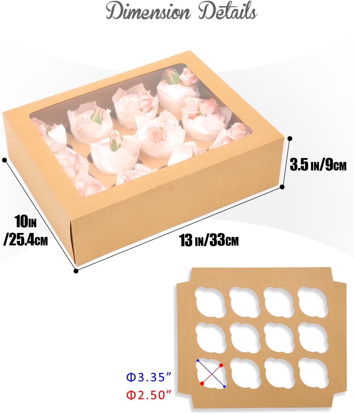 Bakepacker Auto-pop up 12 Cupcake Containers 6-Packs Brown Cupcakes Carrier, 12 Cupcake Boxes with