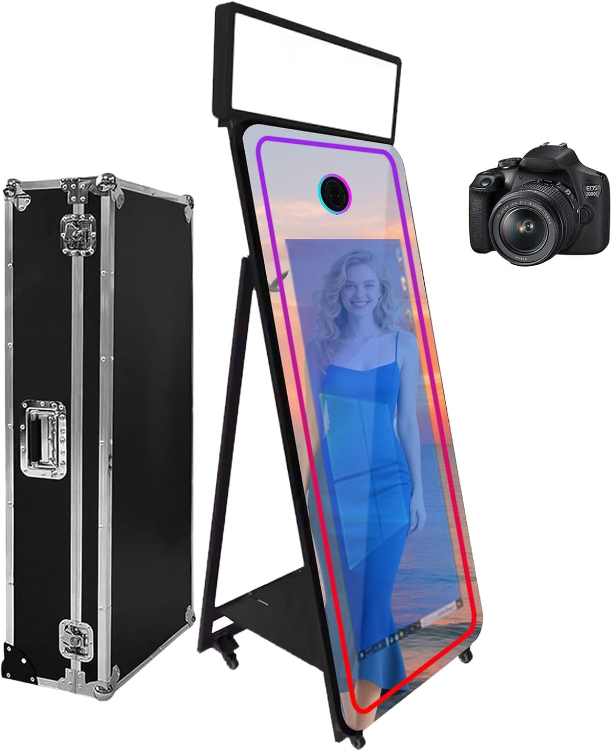 65''Magic Mirror Photo Booth Machine,Mirror Photo Booth 43''Touch Screen,Photo Booth with Flight