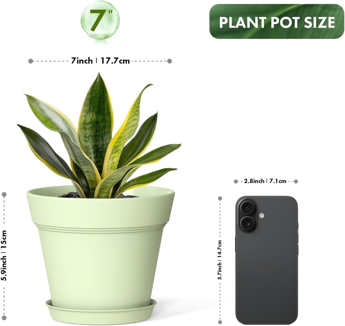 7 Inch Thick Plastic Plant Pots with Drainage Holes and Trays – 6 Pack Nursery Pots for Indoor &