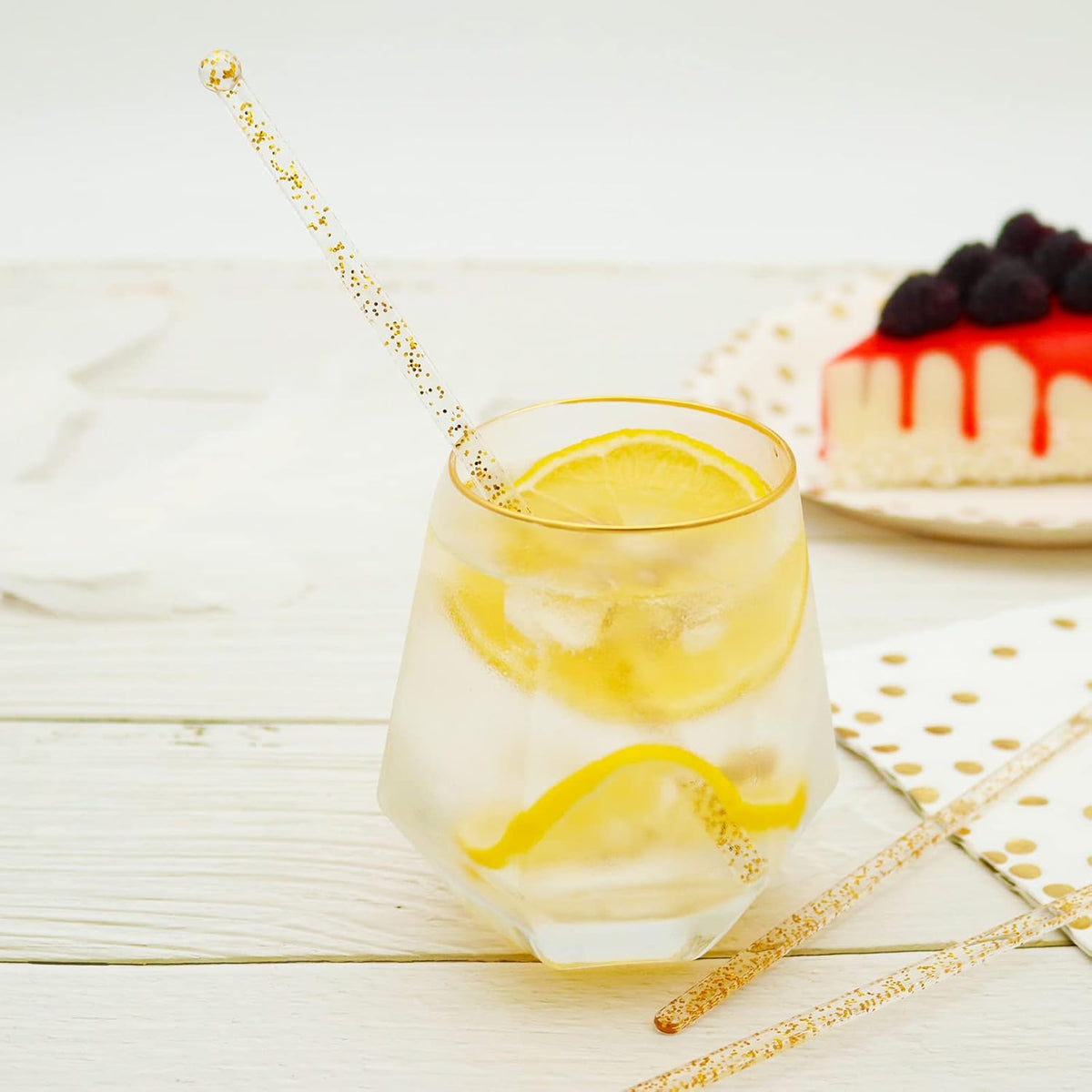 100-PCS Gold Glitter Plastic Swizzle Sticks, Crystal Cake Pops, Cocktail Coffee Drink Stirrers