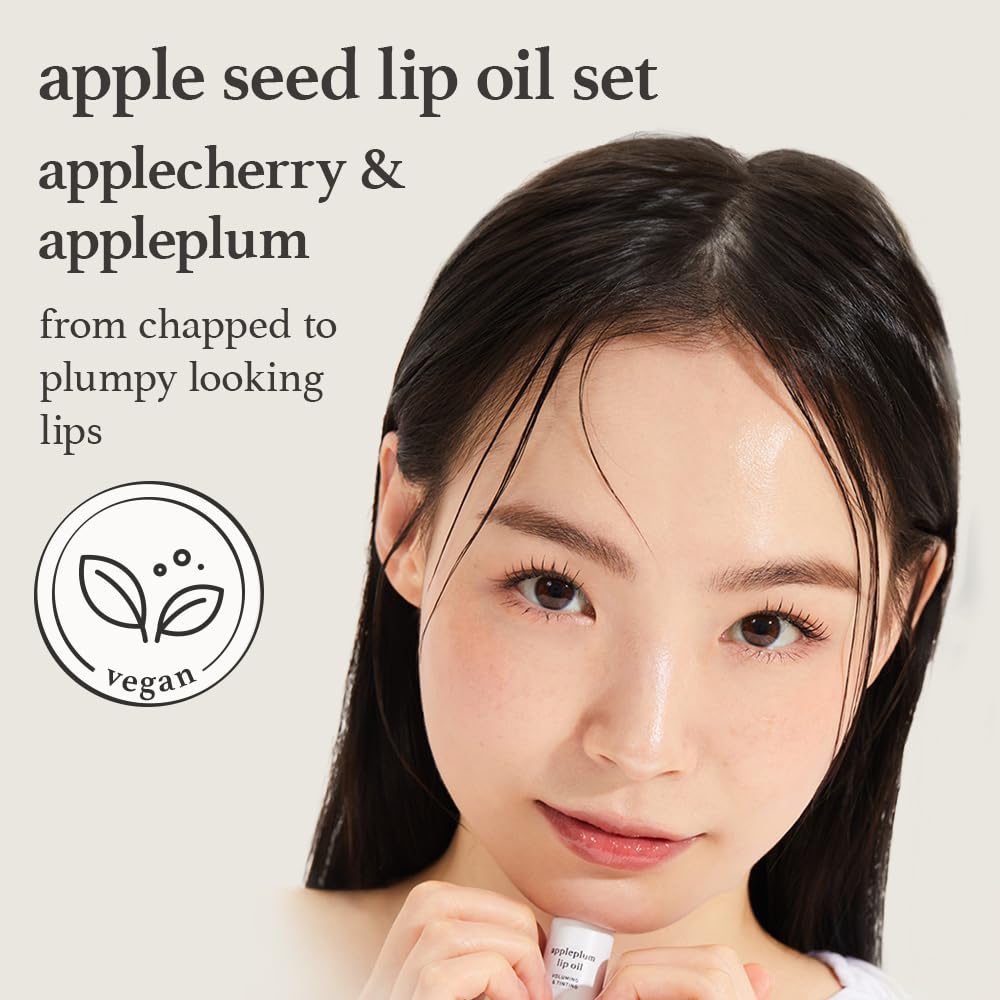 NOONI Vegan Appleseed Lip Oil Set - Applecherry & Appleplum | Long-Lasting, Moisturizing, Plumping