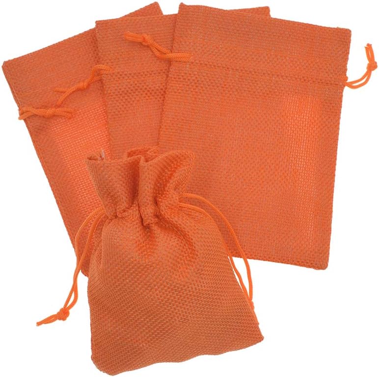 20Pcs Burlap Gift Bags 2.7 x 3.5 inch, Orange Jute Drawstring Bags for Halloween Party Favors