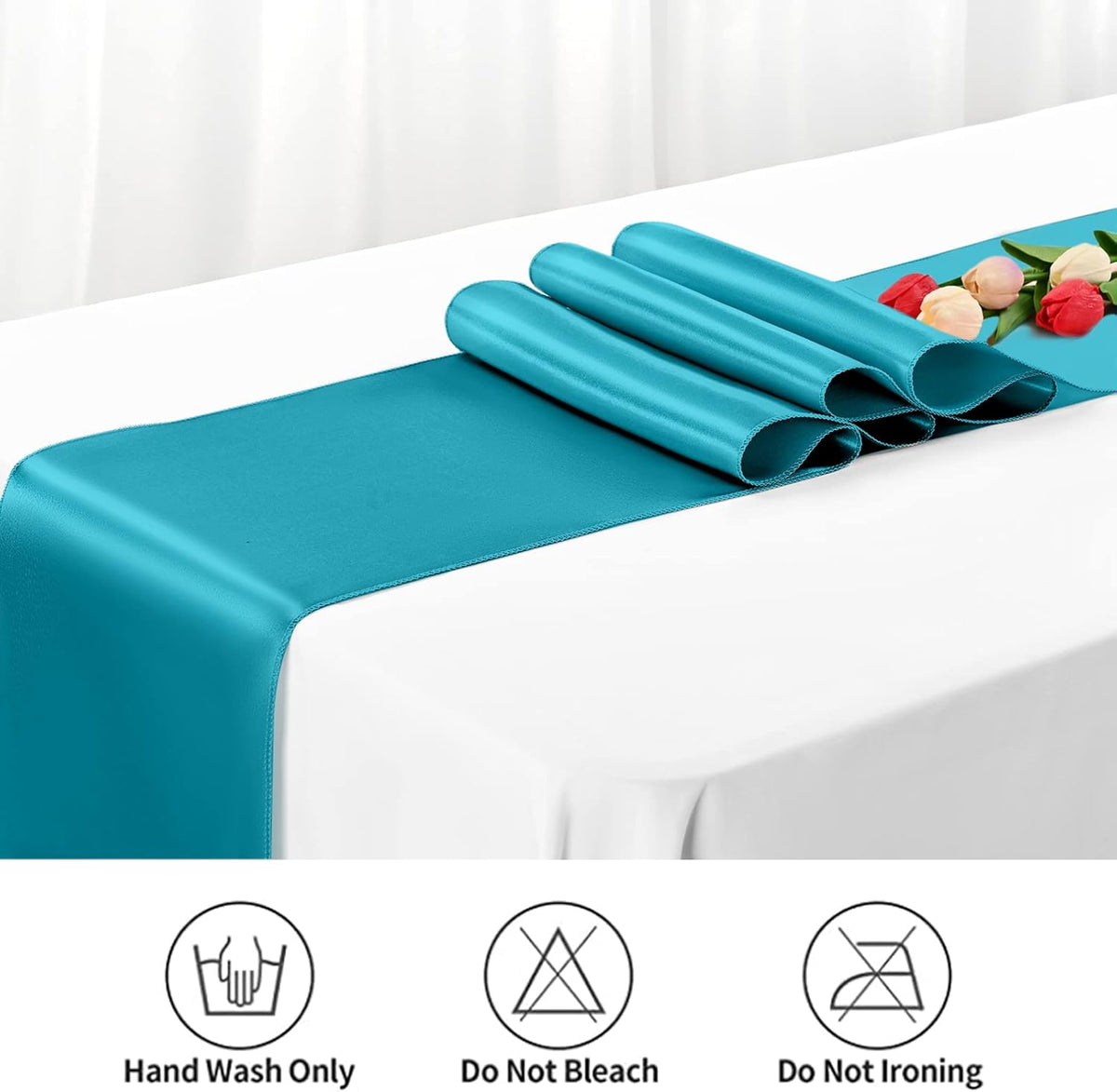 12 Pack Turquoise Satin Table Runner,12 x 108 inch Long Premium Smooth Table Runner for Wedding