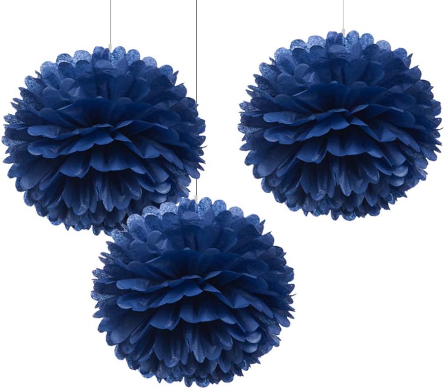 WEVEN 12" Navy Blue Tissue Pom Poms DIY Hanging Paper Flower Balls for Nautical Party Decoration