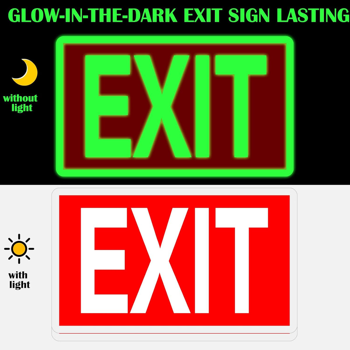 10 Pcs Glow in the Dark Exit Signs for Business 12 x 7 Inch Photoluminescent Signs Stickers for