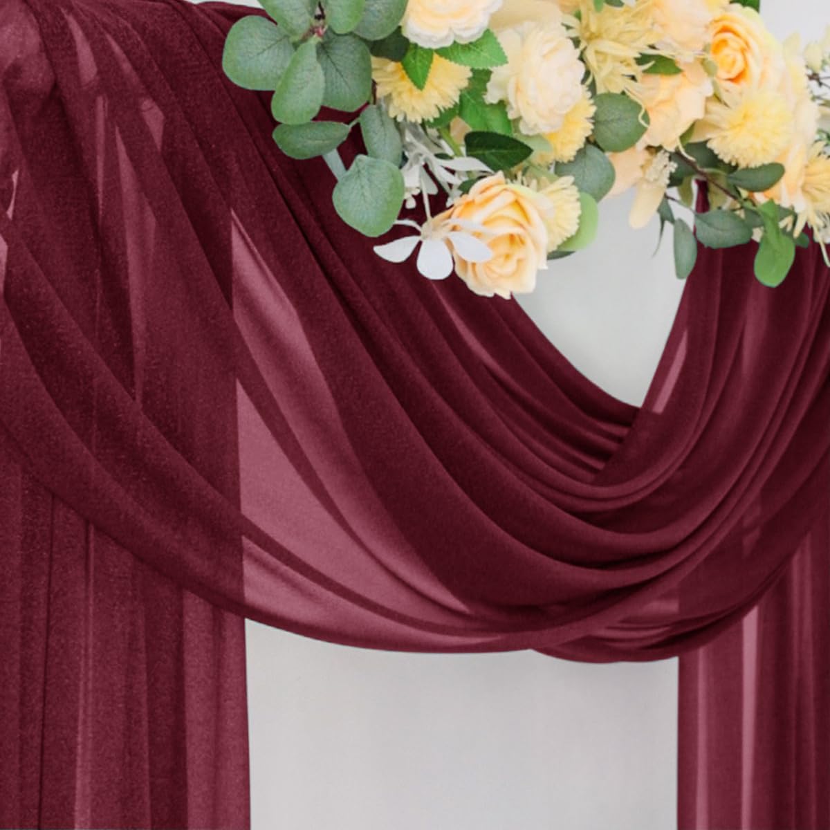 Socomi Wedding Arch Draping Fabric 29" x 20Ft 1 Panel Burgundy Sheer Outdoor Curtain Drapes Extra