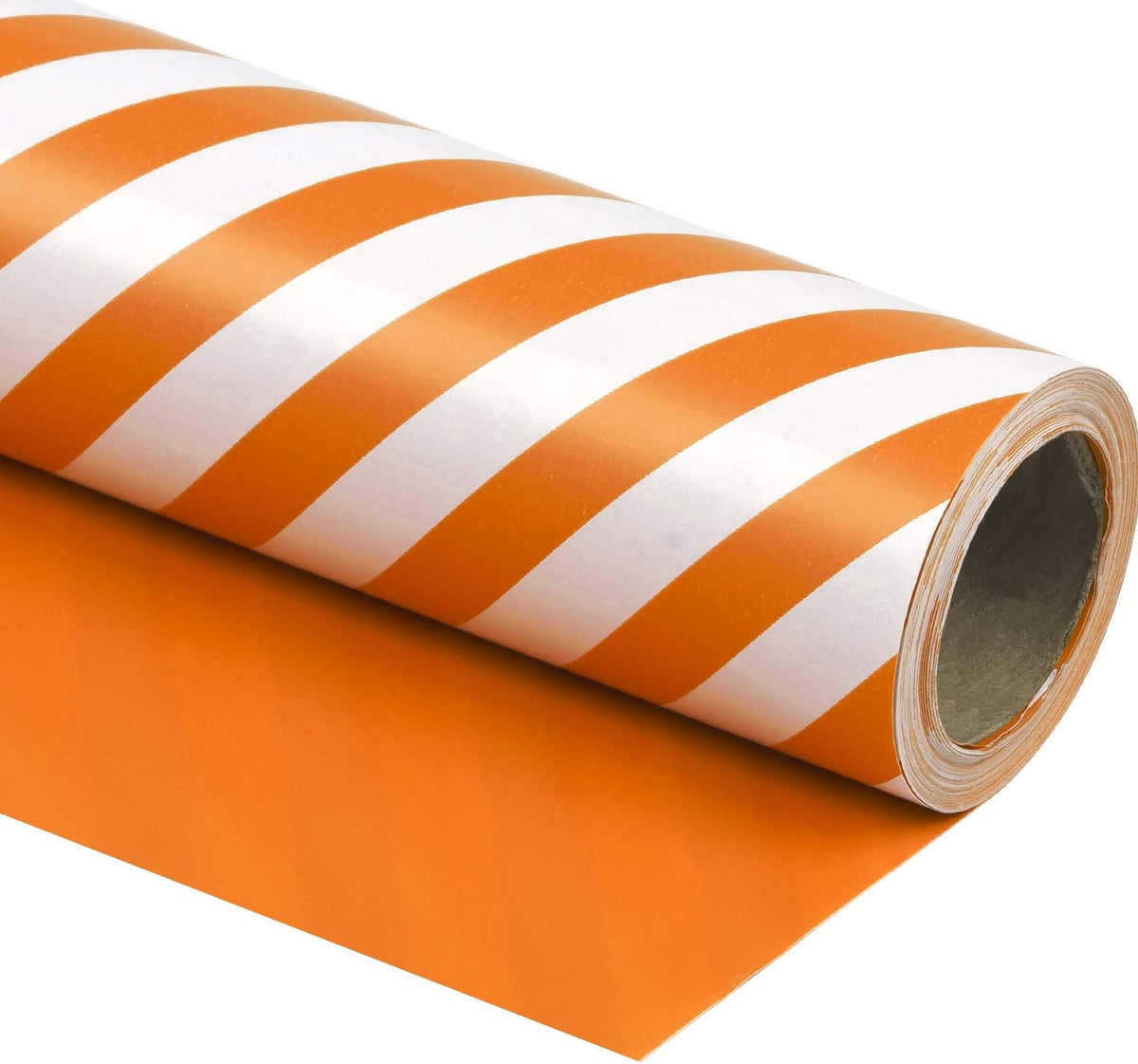 WRAPAHOLIC Reversible Wrapping Paper - Mini Roll - 17 Inch x 33 Feet - Orange and Stripes Design