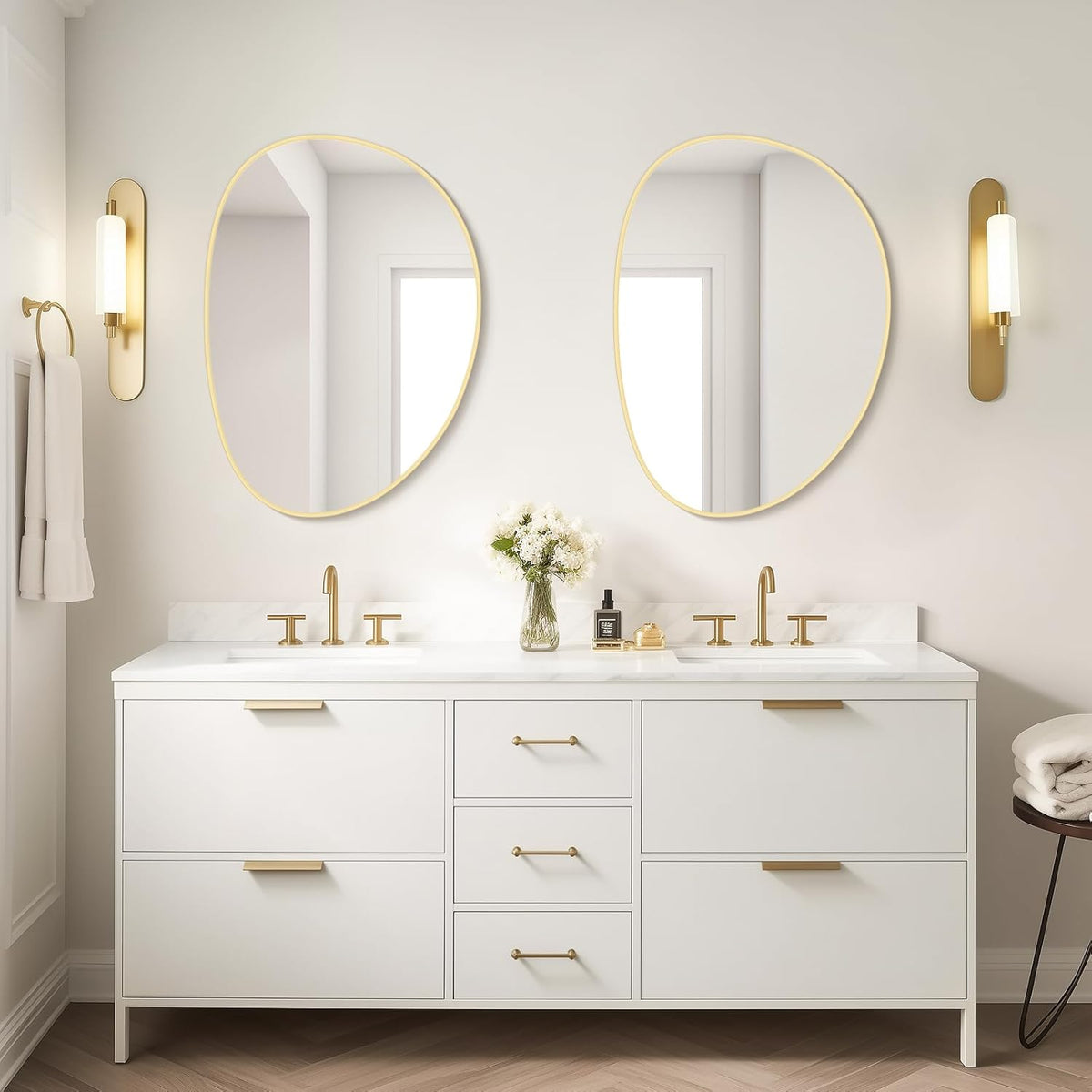 WallBeyond Irregular Wall Mirror, Asymmetrical Mirror Wall Mounted with Gold Framed for Living