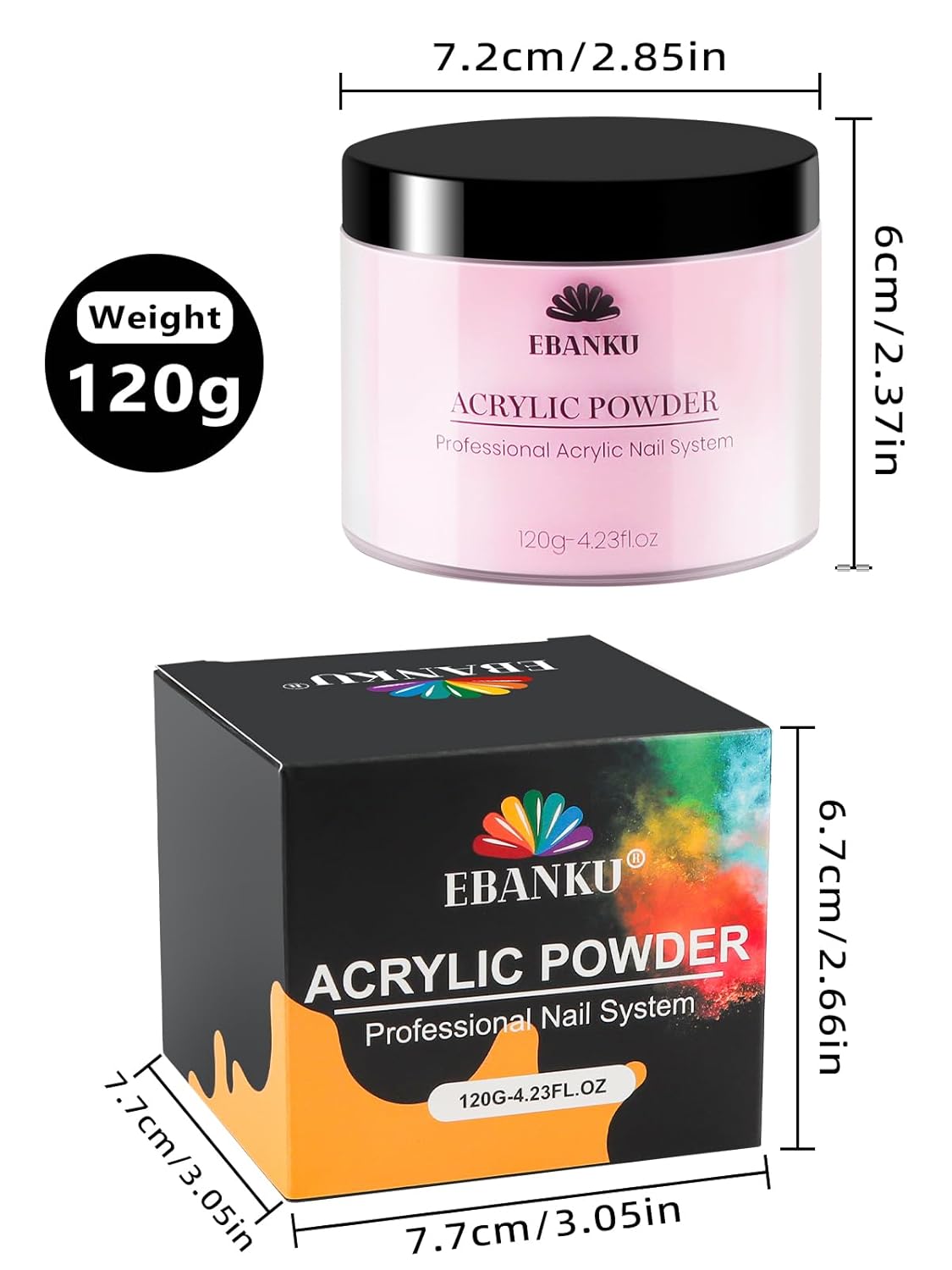 Pink Acrylic Powder, EBANKU 120g/4.23oz Cover Pink Nail Acrylic Powder Large Capacity Professional