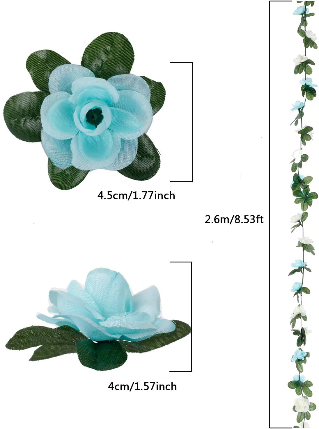 Miracliy 5Pcs 41FT Blue and White Flower Garland Artificial Rose Arch Vines Fake Spring Floral