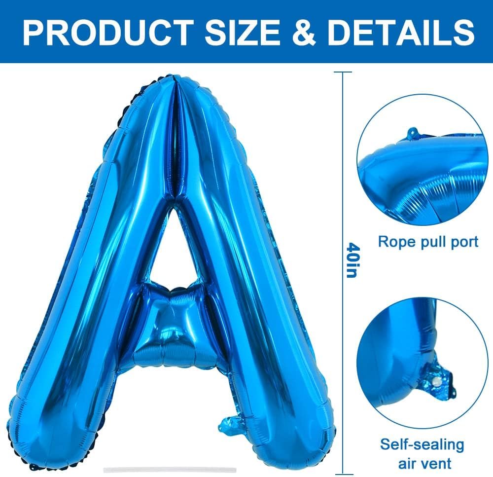 TONIFUL 40 Inch Large Blue Letter A Foil Balloons Alphabet Balloons